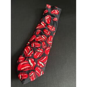 Vintage 1994 Silk The Rolling Stones Falling Tongues Tie Black Red